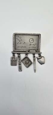 462 - Vintage JJ Jonette Teacher School Math Chalkboard Dangle Brooch